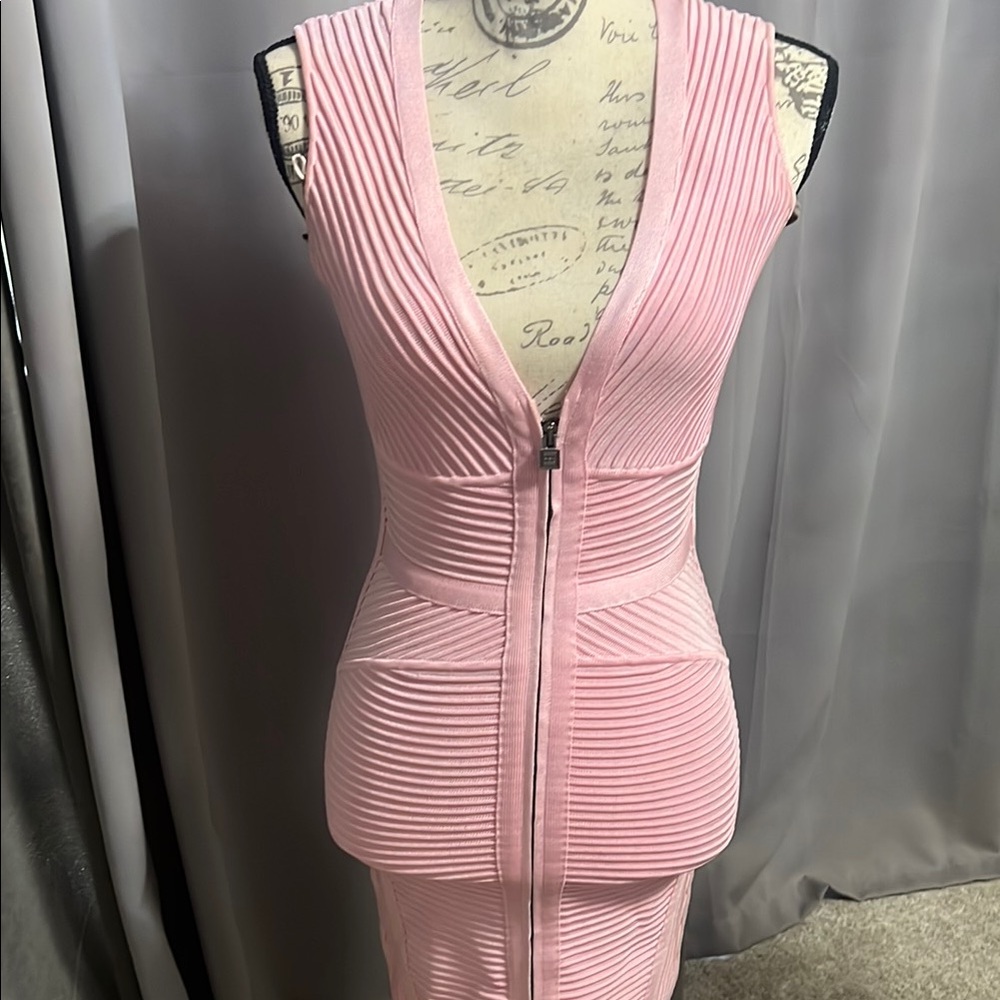 Herve Leger Light Pink Ribbed Dress